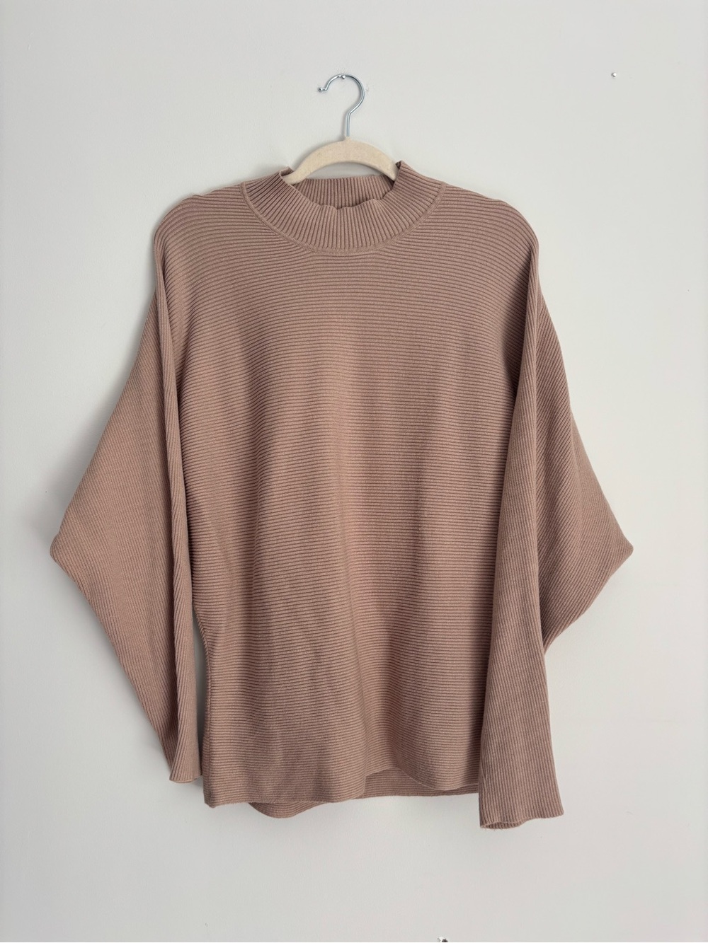 Relaxed Ribbed Mock Neck Sweater in Taupe